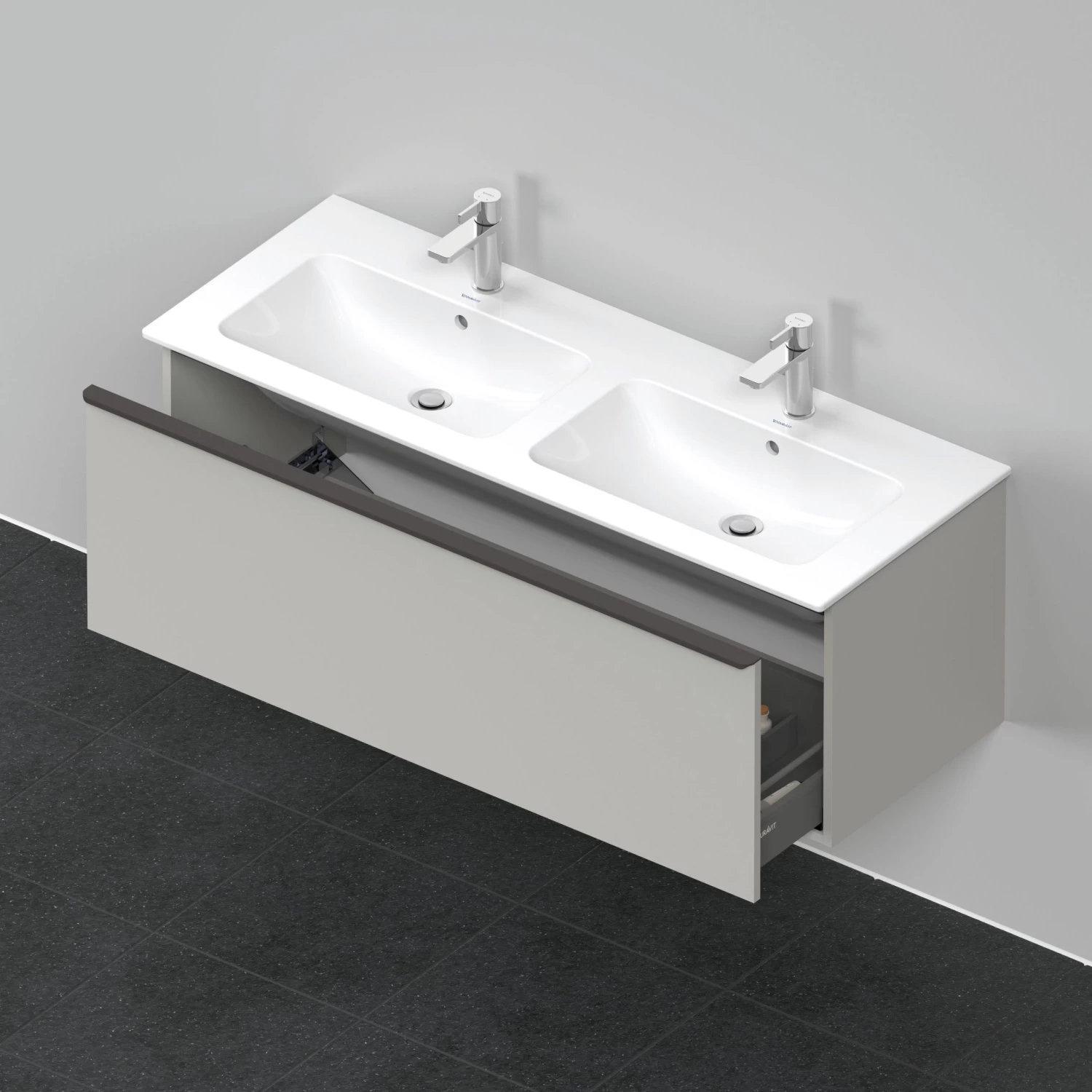 Duravit D-Neo Waschtisch-Unterschrank DE426500707 128 X 46,2 Cm, Betongrau Matt, Wandhängend, 1 Auszug 4 Duravit D-Neo Waschtisch-Unterschrank DE426500707 128 X 46,2 Cm, Betongrau Matt, Wandhängend, 1 Auszug – Bild 2