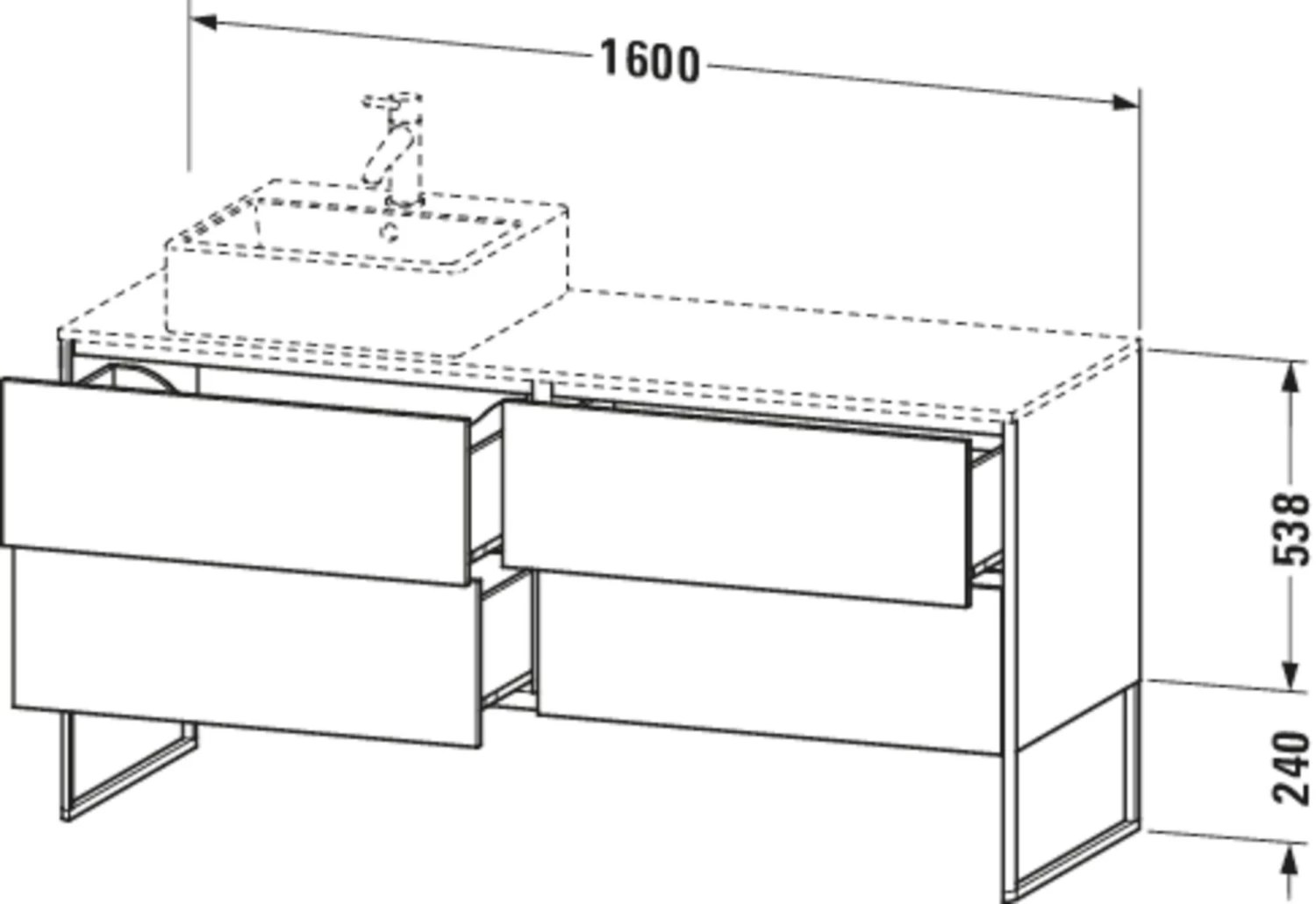 Duravit XSquare Waschtisch-Unterschrank XS4924R8585 160x53,8x54,8cm, 4 Auszüge, Rechts, Weiß Hochglanz 4 Duravit XSquare Waschtisch-Unterschrank XS4924R8585 160x53,8x54,8cm, 4 Auszüge, Rechts, Weiß Hochglanz – Bild 2