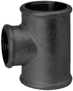 Hermann Schmidt Temperguss 130 T-Stück 14130210 DN 20 X 15, 3/4" X 1/2", Reduziert, IG/IG/IG, Schwarz