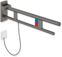 Hewi System 900 Stützklappgriff 900.50.15260SC Ausladung 850 Mm, Edelstahl Pulverbeschichtet Dunkelgrau Perlglimmer Tiefmatt, Links