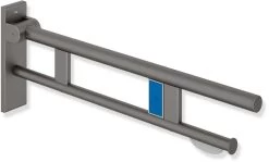 Hewi System 900 Stützklappgriff 900.50.17260DX Ausladung 750 Mm, Edelstahl Pulverbeschichtet Weiß Tiefmatt, Rechts, WC-Papierhalter/Funk-Spülauslösung