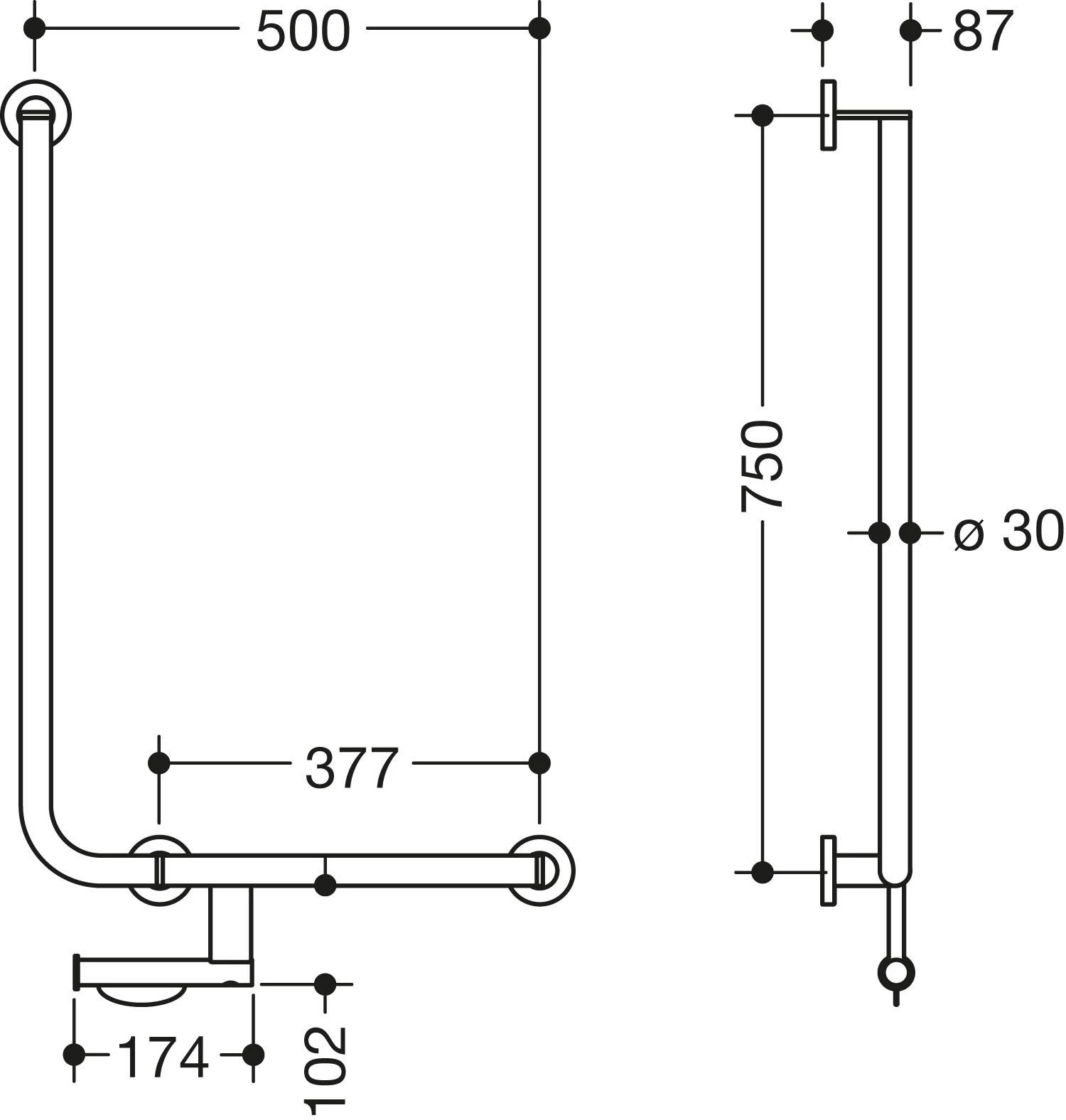 Hewi System 900 Winkelgriff 900.22.14060DX Edelstahl Pulverbeschichtet Weiß Tiefmatt, 750 X 500 Mm, Ausführung Rechts 4 Hewi System 900 Winkelgriff 900.22.14060DX Edelstahl Pulverbeschichtet Weiß Tiefmatt, 750 X 500 Mm, Ausführung Rechts – Bild 2