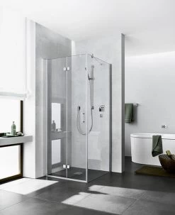 Kermi Diga Pendel-Falttür Für Seitenwand DI2SL12318VPK 123x185cm, Silber Hochglanz, ESG Klar Clean, Links, Auf Duschplatz