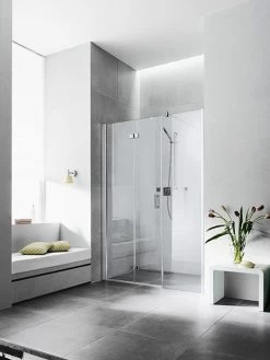 Kermi Diga Pendel-Falttür Mit Festfeld In Nische DI2OL11018VPK 110x185cm, Silber Hochglanz, ESG Klar Clean, Links