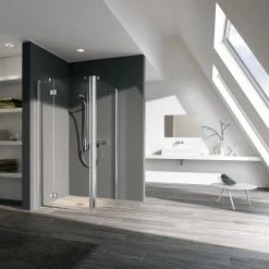 Langlebige Werkzeuge -Langlebige Werkzeuge Kermi Liga Schwingtuer mit Festfeld LISTL12520VPK 125x200cm silber hochglanz KermiCLEAN links auf Duschwanne 1