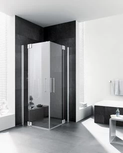 Kermi Pasa XP Eckeinstieg-Pendeltür Mit Festfeld PXEPR12320VYK 123x200cm, Silber Glanz, ESG SR OpacoClean, Halbteil Rechts, Auf Duschplatz