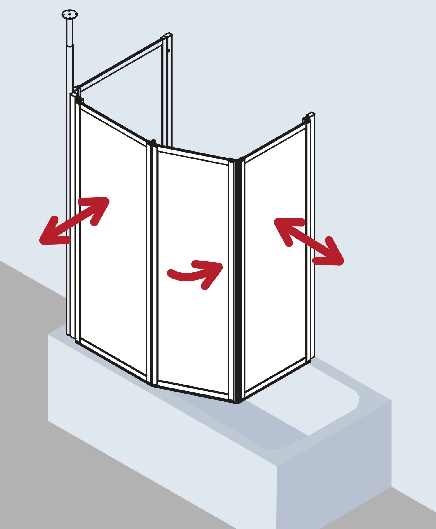 Kermi Vario 2000 Faltwand 2-/1-flügelig V2TS2075142UK 74-76,3x140cm, Weiß, ESG SR Opaco 5 Kermi Vario 2000 Faltwand 2-/1-flügelig V2TS2075142UK 74-76,3x140cm, Weiß, ESG SR Opaco – Bild 3