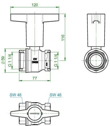 Oventrop Kugelhahn Optibal Knebelgriff 1077110 DN32, 1 1/4" Innengewinde, PN16, Messing 5 Oventrop Kugelhahn Optibal Knebelgriff 1077110 DN32, 1 1/4" Innengewinde, PN16, Messing – Bild 3
