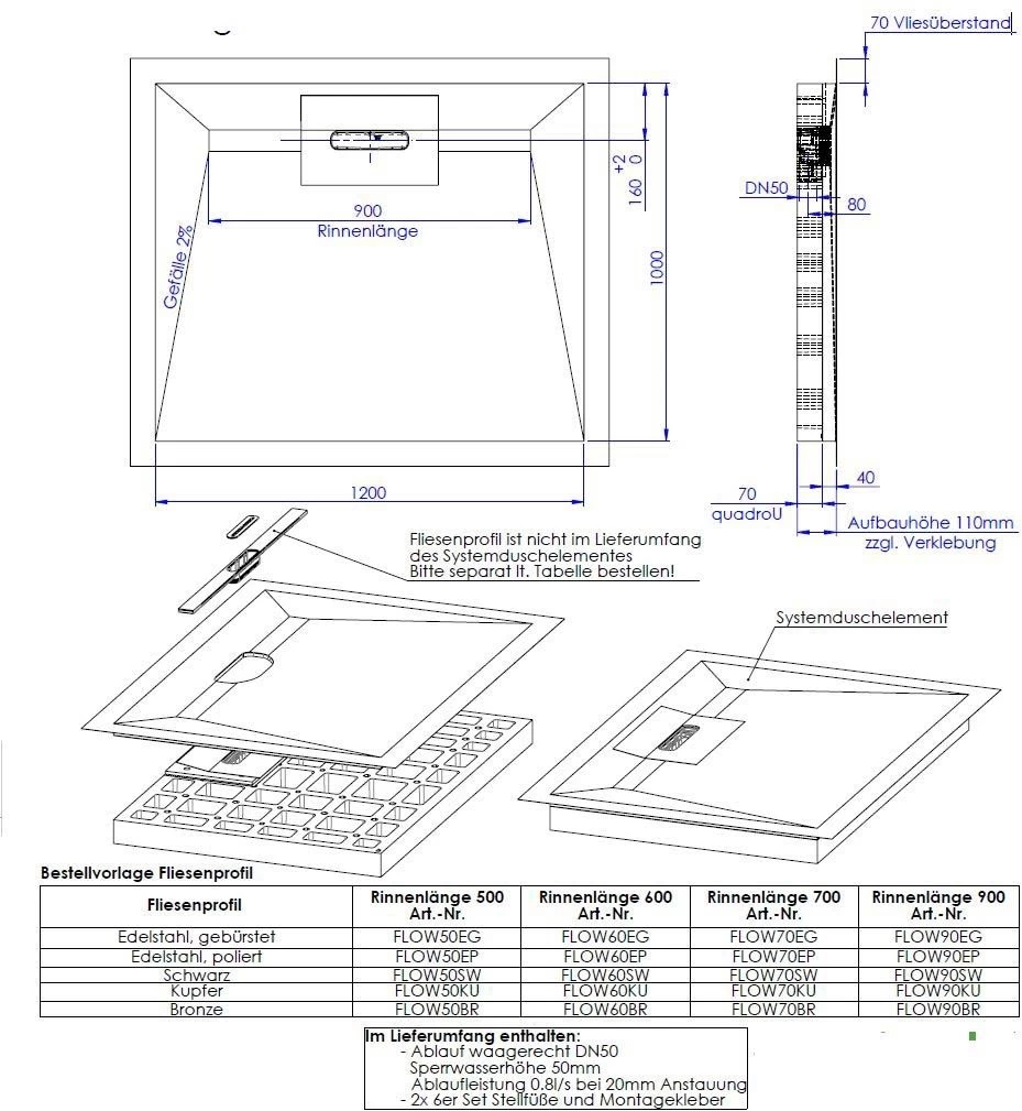 Schedel Line Flow Duschelement LI1KF901210 120 X 100cm, Vierseitiges Gefälle 4 Schedel Line Flow Duschelement LI1KF901210 120 X 100cm, Vierseitiges Gefälle – Bild 2