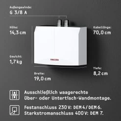 Stiebel Eltron DEM 4 Mini-Durchlauferhitzer 231002 Elektronisch Geregelt, 4,4 KW, Weiss -Langlebige Werkzeuge Stiebel Eltron DEM 4 Mini Durchlauferhitzer 231002 elektronisch geregelt 44 kW weiss 2