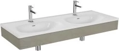 Vitra Equal Doppelmöbelwaschtisch-Set 66043 130x52cm, Mit Möbelwaschtisch Asymmetrisch, Weiß, Mit Holzblende Beton